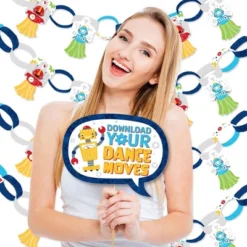 Big Dot Of Happiness Gear Up Robots - Banner And Photo Booth Decorations - Birthday Party Or Baby Shower Supplies Kit - Doterrific Bundle