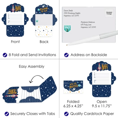 Big Dot Of Happiness Blast Off To Outer Space - Fill-In Cards - Rocket Ship Baby Shower Or Birthday Party Fold And Send Invitations - Set Of 8 4 Big Dot Of Happiness Blast Off To Outer Space - Fill-In Cards - Rocket Ship Baby Shower Or Birthday Party Fold And Send Invitations - Set Of 8 - Image 2