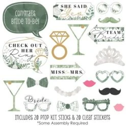Big Dot Of Happiness Boho Botanical Bride - Greenery Bridal Shower And Wedding Party Photo Booth Props Kit - 20 Count