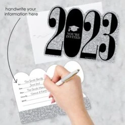 Big Dot Of Happiness Silver 2023 Graduation Party Invitations - Shaped Fill-In Invite Cards With Envelopes - Set Of 12