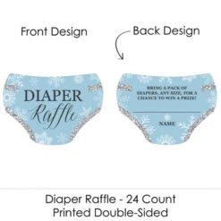 Big Dot Of Happiness Winter Wonderland - Diaper Shaped Raffle Ticket Inserts - Snowflake Baby Shower Activities - Diaper Raffle Game - Set Of 24