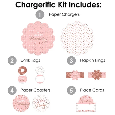 Big Dot Of Happiness Pink Rose Gold Birthday - Happy Birthday Party Paper Charger And Table Decorations - Chargerific Kit - Place Setting For 8 4 Big Dot Of Happiness Pink Rose Gold Birthday - Happy Birthday Party Paper Charger And Table Decorations - Chargerific Kit - Place Setting For 8 - Image 2