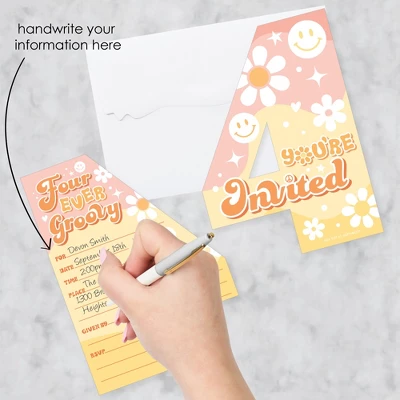 Big Dot Of Happiness Four-Ever Groovy - Shaped Fill-In Invitations - Boho Hippie Fourth Birthday Party Invitation Cards With Envelopes - Set Of 12 3 Big Dot Of Happiness Four-Ever Groovy - Shaped Fill-In Invitations - Boho Hippie Fourth Birthday Party Invitation Cards With Envelopes - Set Of 12