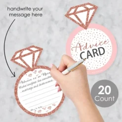 Big Dot Of Happiness Bride Squad - Ring Wish Card Rose Gold Bridal Shower Or Bachelorette Party Activities - Shaped Advice Cards Game - Set Of 20