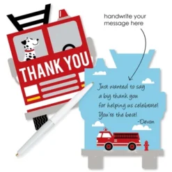 Big Dot Of Happiness Fired Up Fire Truck - Shaped Thank You Cards - Firefighter Baby Shower Birthday Party Thank You Cards With Envelopes - Set Of 12