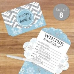 Big Dot Of Happiness Winter Wonderland - Fill-In Cards - Snowflake Holiday Party And Winter Wedding Fold And Send Invitations - Set Of 8