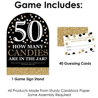 Big Dot Of Happiness Adult 50th Birthday - Gold - How Many Candies Birthday Party Game - 1 Stand And 40 Cards - Candy Guessing Game 4 Big Dot Of Happiness Adult 50th Birthday - Gold - How Many Candies Birthday Party Game - 1 Stand And 40 Cards - Candy Guessing Game - Image 2
