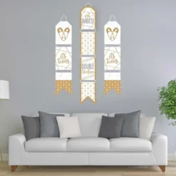 Big Dot Of Happiness It's Twins - Hanging Vertical Paper Door Banners - Gold Twins Baby Shower Wall Decoration Kit - Indoor Door Decor