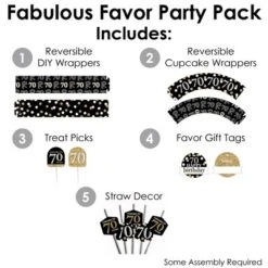 Big Dot Of Happiness Adult 70th Birthday - Gold - Birthday Party Favors And Cupcake Kit - Fabulous Favor Party Pack - 100 Pieces
