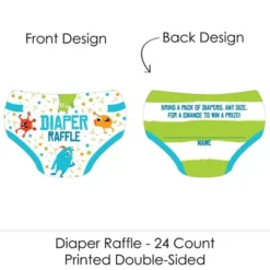 Big Dot Of Happiness Monster Bash - Diaper Shaped Raffle Ticket Inserts - Little Monster Baby Shower Activities - Diaper Raffle Game - Set Of 24