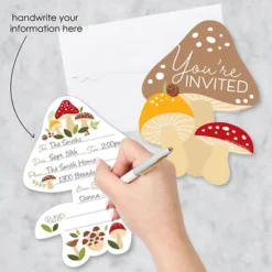 Big Dot Of Happiness Wild Mushrooms - Shaped Fill-In Invitations - Red Toadstool Party Invitation Cards With Envelopes - Set Of 12