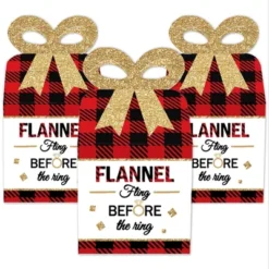 Big Dot Of Happiness Flannel Fling Before The Ring - Square Favor Gift Boxes - Buffalo Plaid Bachelorette Party Bow Boxes - Set Of 12