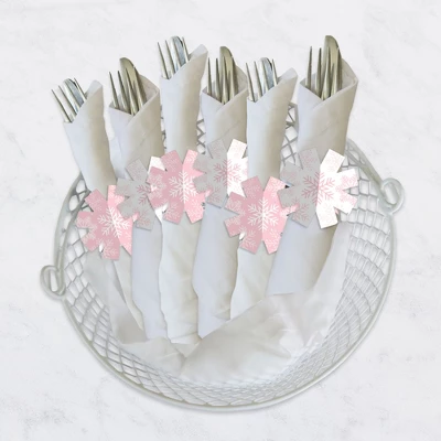 Big Dot Of Happiness Pink Winter Wonderland - Holiday Snowflake Birthday Party And Baby Shower Paper Napkin Holder - Napkin Rings - Set Of 24 4 Big Dot Of Happiness Pink Winter Wonderland - Holiday Snowflake Birthday Party And Baby Shower Paper Napkin Holder - Napkin Rings - Set Of 24 - Image 2