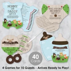 Big Dot Of Happiness Woodland Creatures - 4 Baby Shower Games - 10 Cards Each - Gamerific Bundle