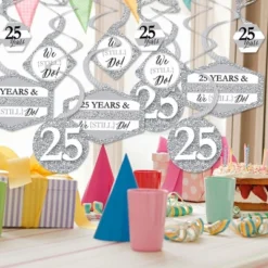 Big Dot Of Happiness We Still Do - 25th Wedding Anniversary - Anniversary Party Hanging Decor - Party Decoration Swirls - Set Of 40
