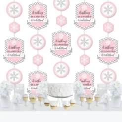 Big Dot Of Happiness Pink Winter Wonderland - Holiday Snowflake Birthday Party & Baby Shower DIY Dangler Backdrop - Hanging Vertical Decor - 30 Pieces