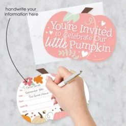 Big Dot Of Happiness Girl Little Pumpkin - Shaped Fill-In Invitations - Fall Birthday Party Or Baby Shower Invitation Cards With Envelopes - Set Of 12