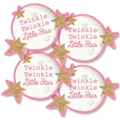Big Dot Of Happiness Pink Twinkle Twinkle Little Star - Moon And Star Decorations DIY Baby Shower Or Birthday Party Essentials - Set Of 20