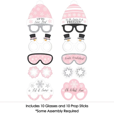 Big Dot Of Happiness Pink Winter Wonderland Glasses & Headpieces - Paper Cardstock Snowflake Birthday Party Baby Shower Photo Booth Props Kit - 10 Ct 4 Big Dot Of Happiness Pink Winter Wonderland Glasses & Headpieces - Paper Cardstock Snowflake Birthday Party Baby Shower Photo Booth Props Kit - 10 Ct - Image 2