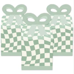 Big Dot Of Happiness Sage Green Checkered Party - Square Favor Gift Boxes - Bow Boxes - Set Of 12